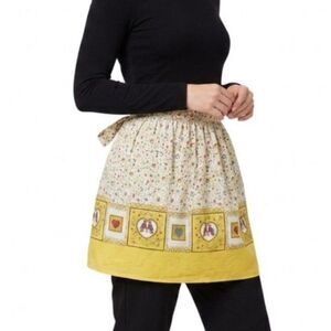 Vintage 50s-60s MCM Women's Multicolor Floral Yellow Border Print Cotton Apron